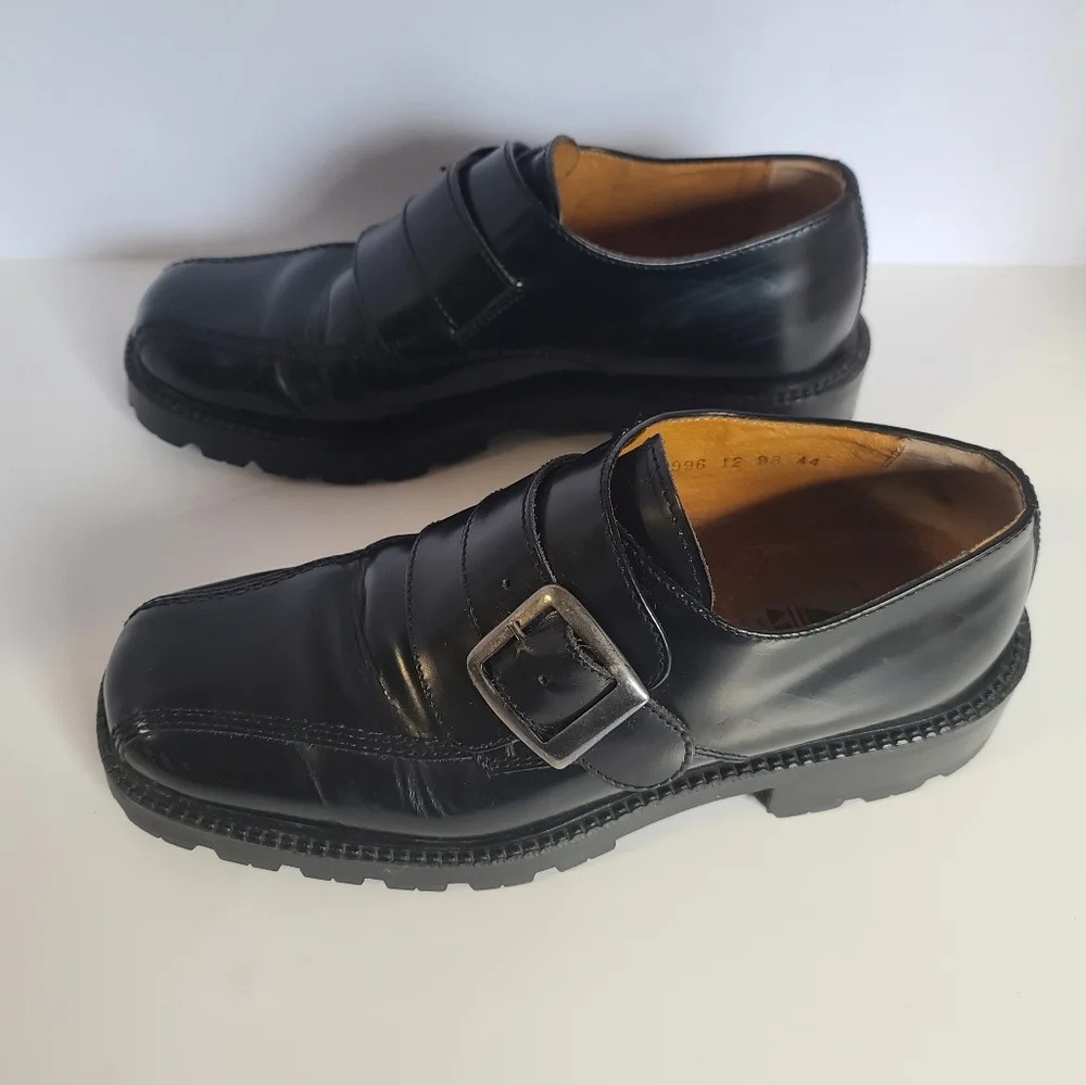 SOLD!! ALDO Chunky Heel Vintage Mens Black Patent Leather Slip-On Shoes Size 44 - Picture 2 of 14